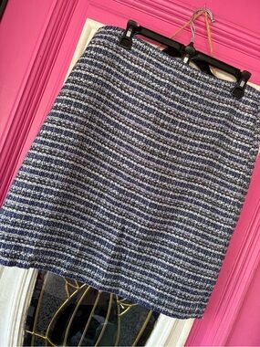 Talbots purple and White Striped Knit tweed Midi Skirt